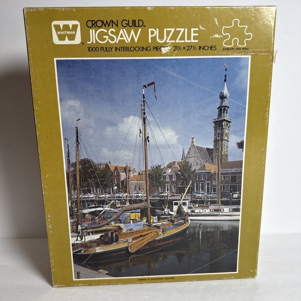 Vintg Crown Guild Whitman Puzzle 1000 Piece Harbor At Walcheren Holland -Sealed